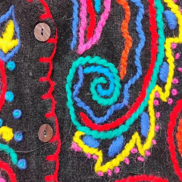 Vtg Kitty Hawk Vivian Wang Small Multicolor Cardigan Sweater Art Bold Angora L - Picture 5 of 7